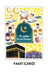 Ramazan Ayı Temalı Süsleme, Kabe Ve Ramazan Figürleri Cam Duvar Sticker