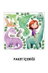 Dinazorla Gezen Sevimli Kız Çocuk Odası Duvar Sticker