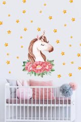 Çiçekli Unicorn Duvar Sticker