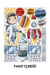 Uzay Gezegeni ve Astronot Duvar Sticker