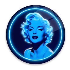 Marilyn Monroe Mavi Neon yuvarlak Cam Tablo