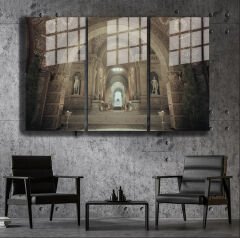 Ünlü Ressamlar ve Yapıtları Modern Yaşam Alanları İçin 3'lü Dikey Cam Tablo 685
