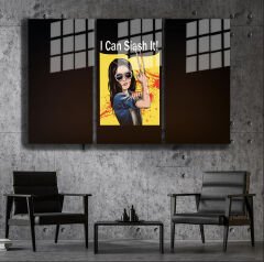 Ünlü Ressamlar ve Yapıtları Modern Yaşam Alanları İçin 3'lü Dikey Cam Tablo 727